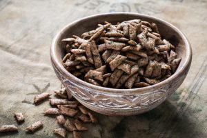 Bowl of black bean protein snacks