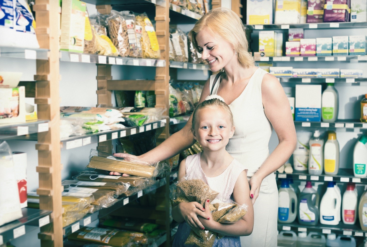 Girl and mom with whole grains