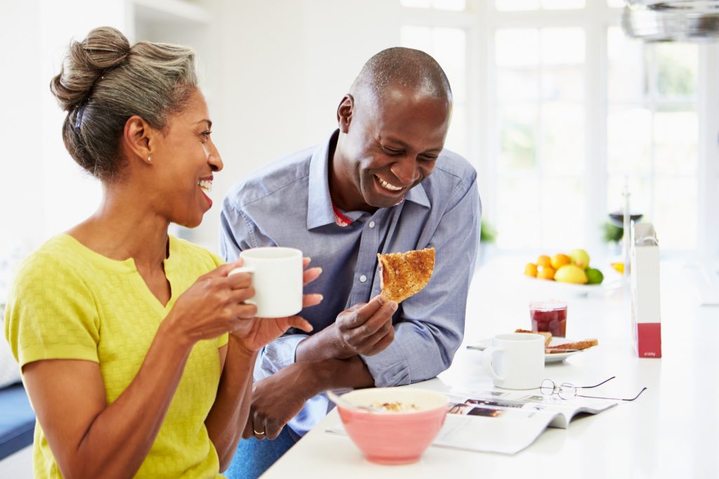 Couple eating breakfast