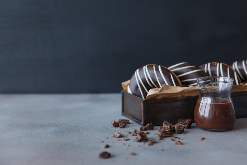 Chocolate doughnuts with chocolate sauce