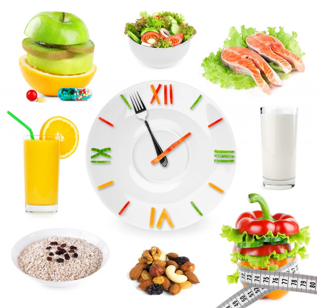 Clock with food surrounding it