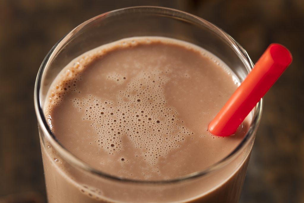 Close up of cup of chocolate milk