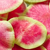 Close up image of watermelon radishes