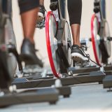 Close up of bike pedals in exercise class